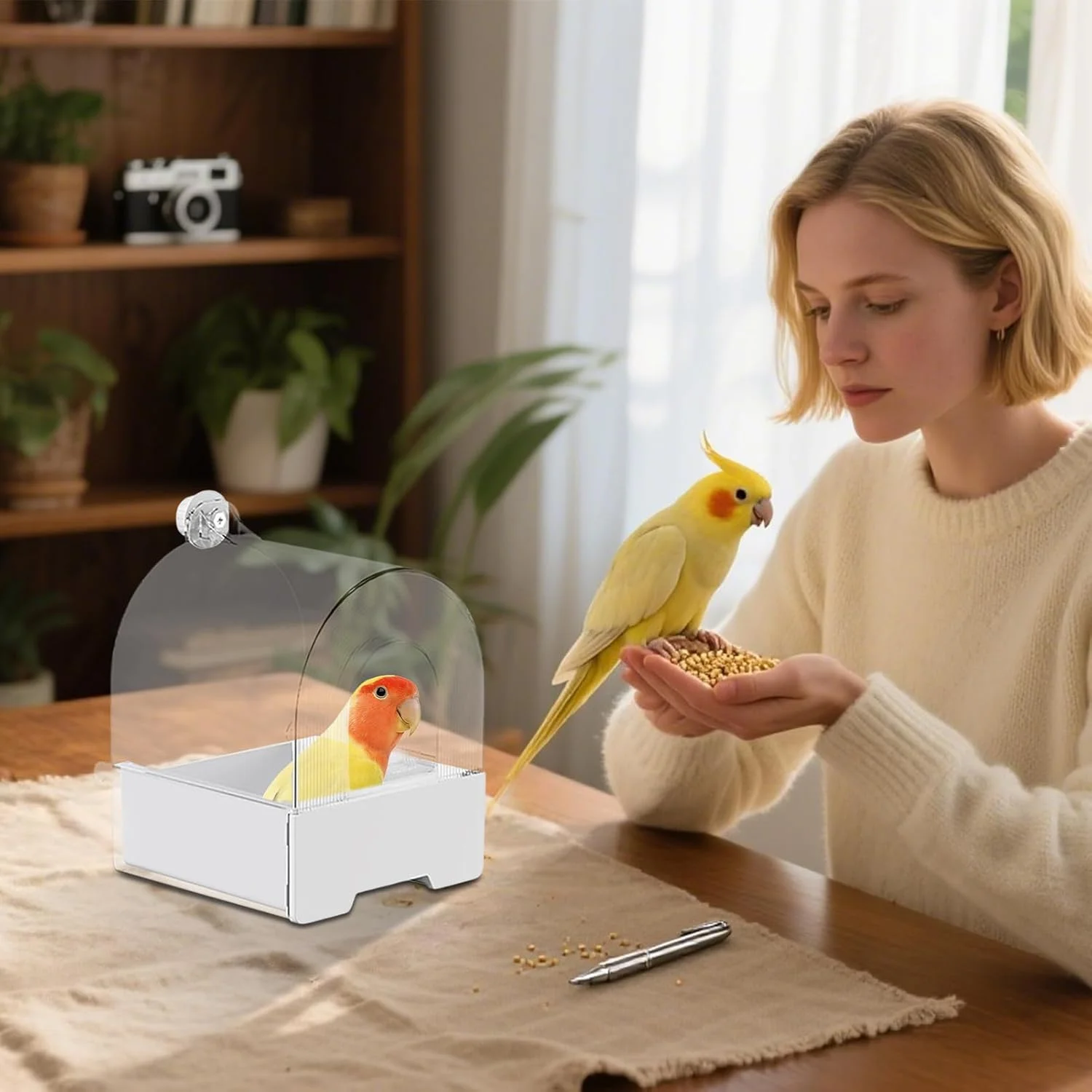 ظرف غذای طوطی | ظرف غذای کشویی طوطی - تجهیزات تزئینی غذاخوری و حمام پرندگان و حیوانات برای حیاط خلوت، باغ، تراس، بالکن، حصار، پاسیو