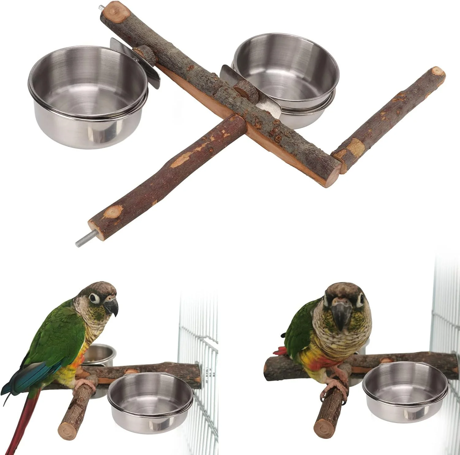 پایه چوبی با کاسه استیل ضد زنگ برای تغذیه پرندگان (سایز بزرگ)