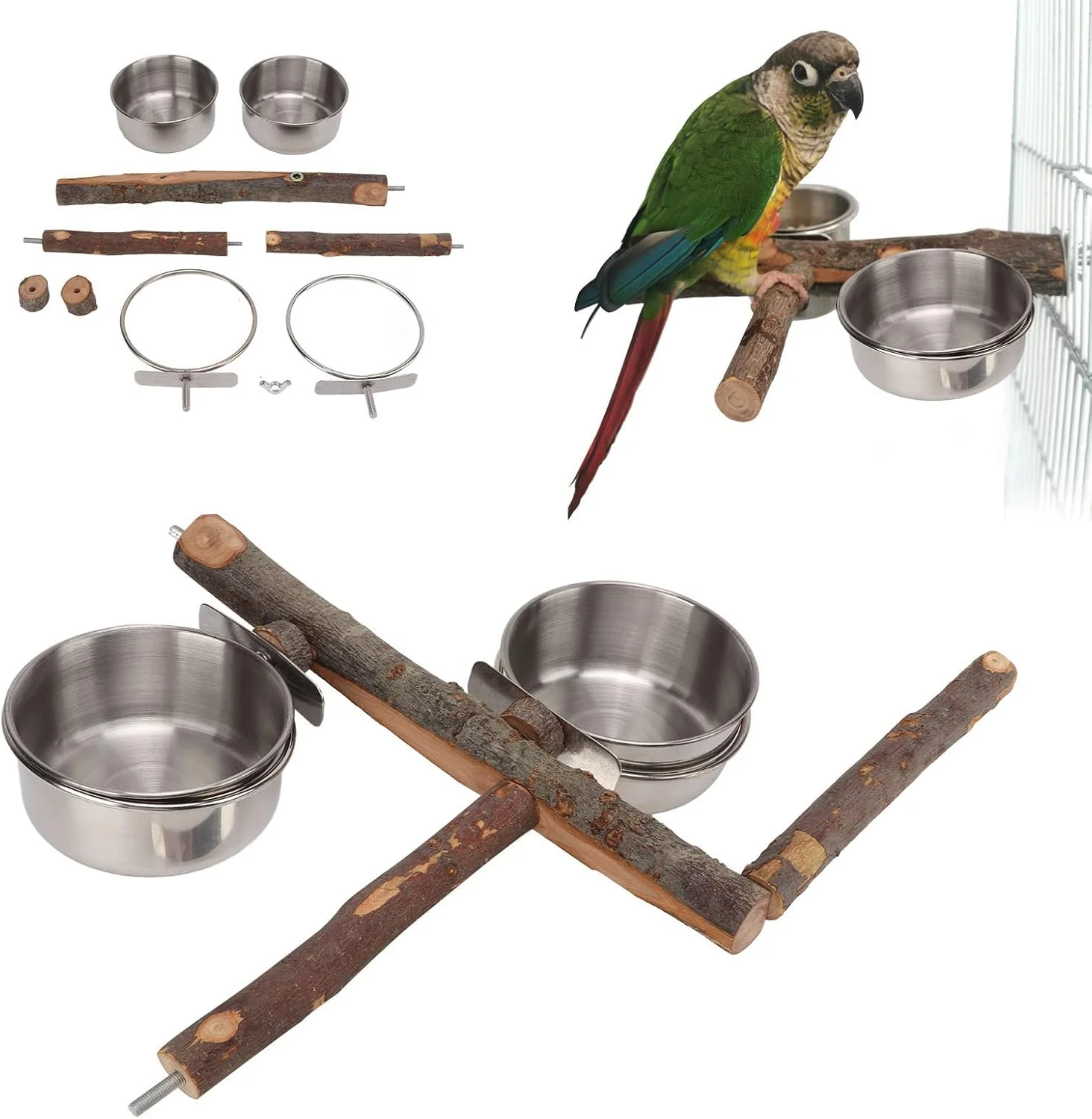 پایه چوبی با کاسه استیل ضد زنگ برای تغذیه پرندگان (سایز بزرگ)