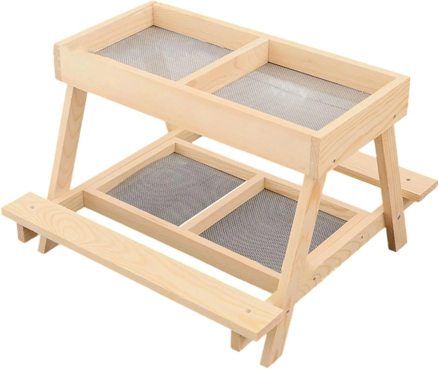 میز مرغ - میز تغذیه دو لایه، فیدر سنجاب چوبی دست ساز با 4 قسمت - برای طیور، اردک، بوقلمون، پرندگان وحشی، سنجاب ها