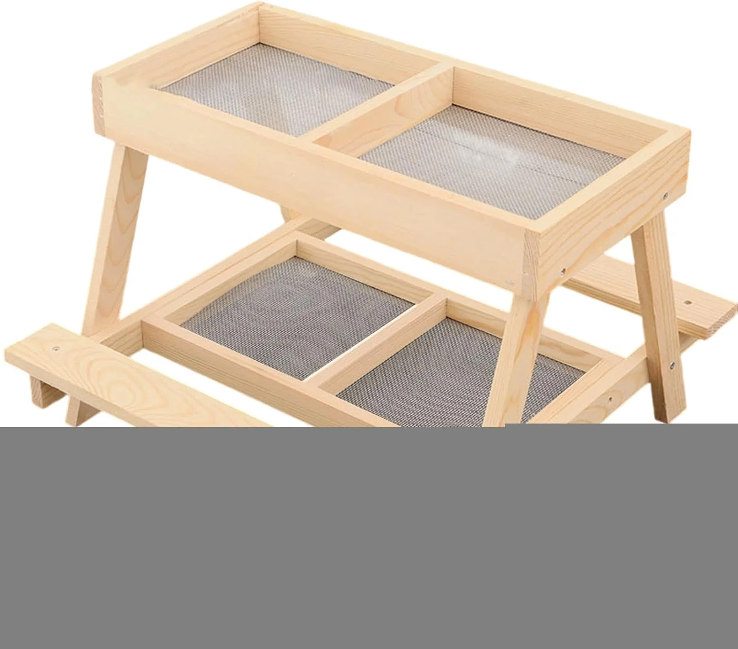 خوراک دهنده طیور | میز دو لایه - خوراک دهنده چوبی دست ساز اردک با 4 قسمت، برای طیور، اردک، بوقلمون، پرندگان وحشی، سنجاب ها
