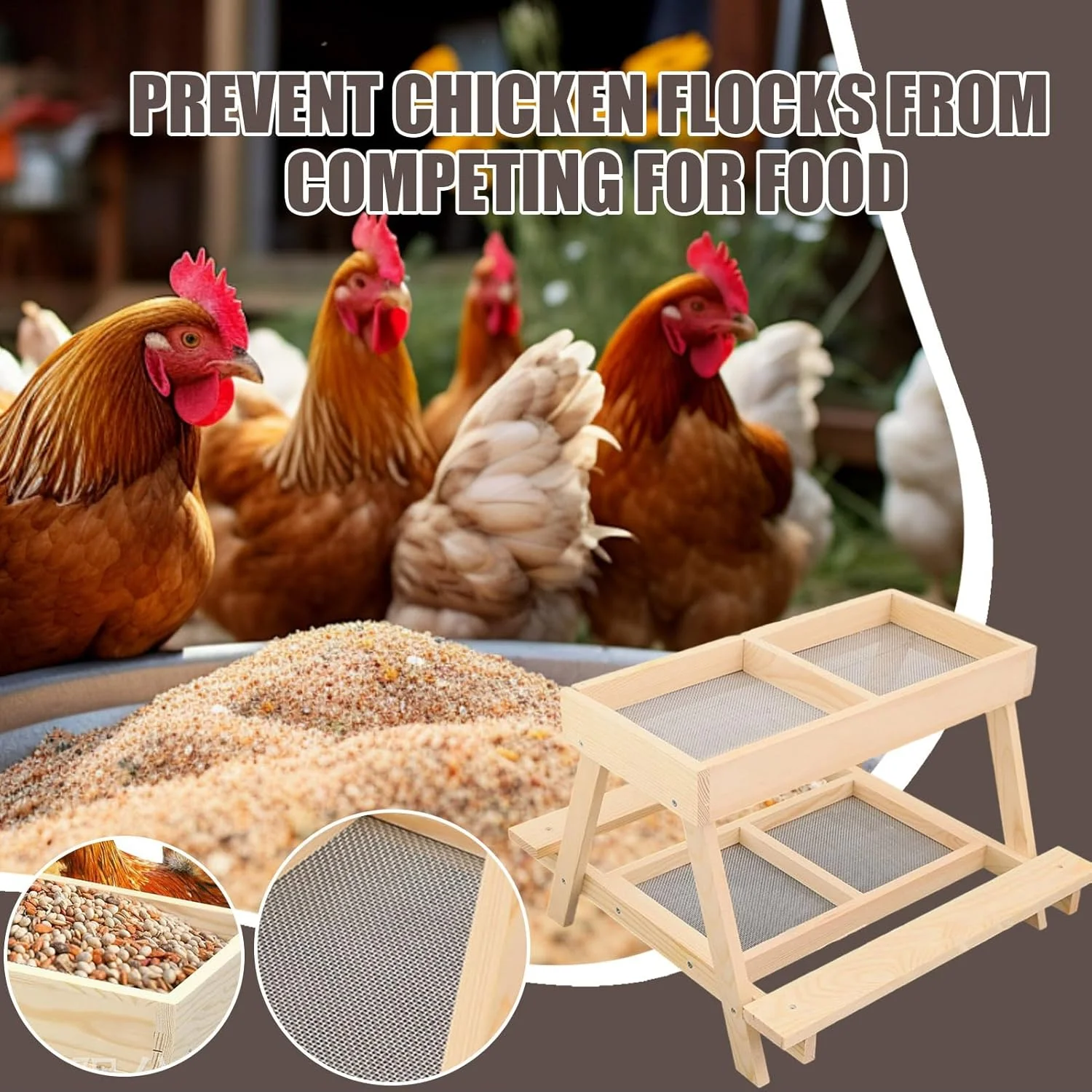 میز مرغ - میز تغذیه دو لایه، خوراک دهنده چوبی دست ساز اردک با 4 قسمت - برای طیور، اردک ها، بوقلمون ها، پرندگان وحشی، سنجاب ها