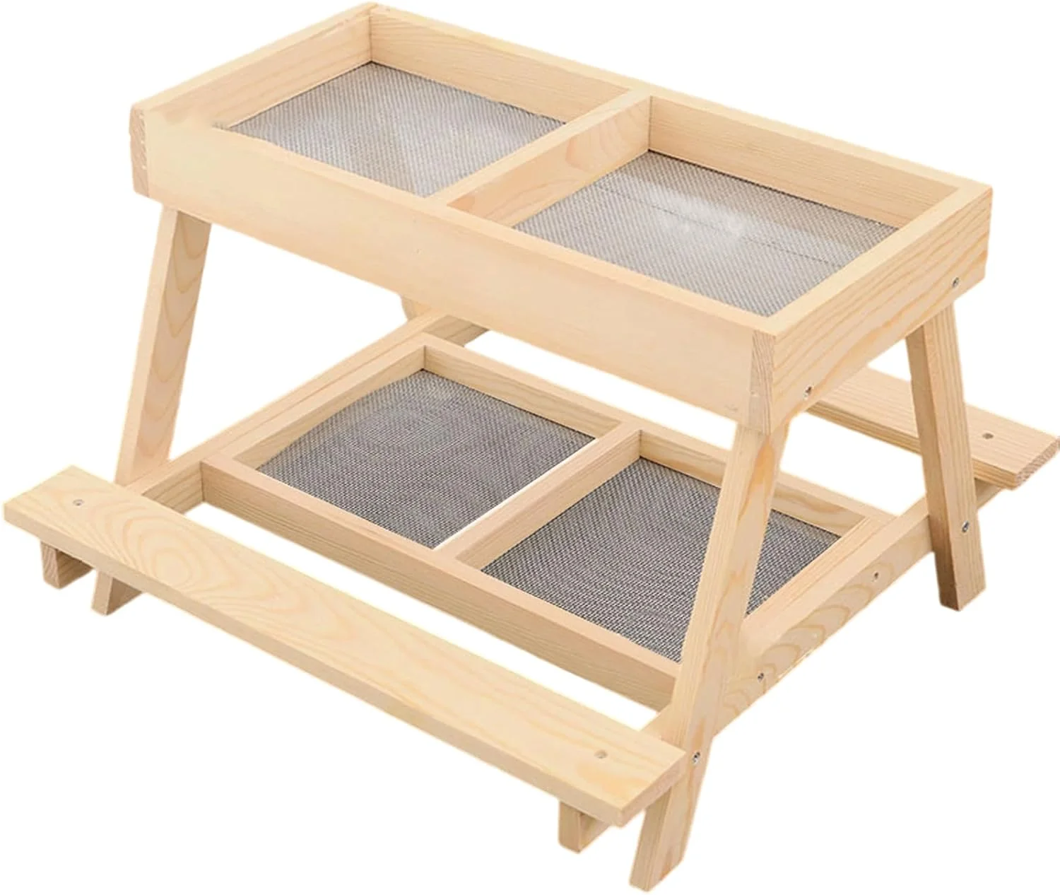 میز پیک نیک مرغ | میز دو طبقه - خوراک دهنده چوبی دست ساز اردک با 4 قسمت - برای طیور، اردک ها، بوقلمون ها، پرندگان وحشی، سنجاب ها