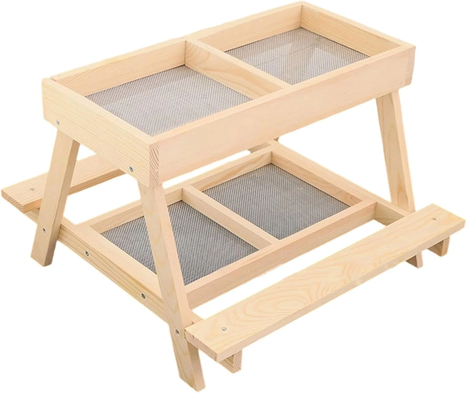 خوراک دهنده طیور، میز دو لایه بیرونی، خوراک دهنده دست ساز چوبی لانه مرغ با 4 قسمت - برای طیور، اردک، بوقلمون، پرندگان وحشی، سنجاب ها