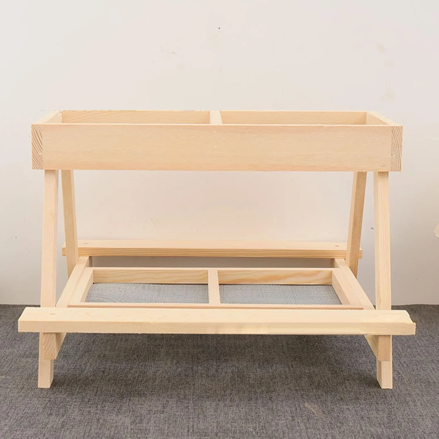 خوراک دهنده مرغ | میز خوراک دهی دو لایه خروس | خوراک دهنده غذای مرغ چوبی دست ساز با 4 قسمت، برای طیور، اردک، بوقلمون، پرندگان وحشی، سنجاب ها