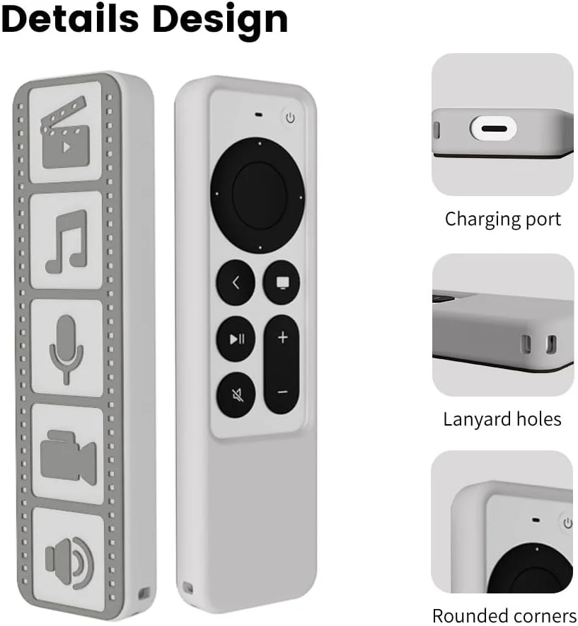کاور ریموت JOWILIN برای ریموت کنترل صوتی سیری Apple TV 4K نسل دوم (2021) و نسل سوم (2022)، قاب سیلیکونی نرم ریموت، کاور محافظ سبک وزن، ضد لغزش و ضد ضربه (خاکستری)