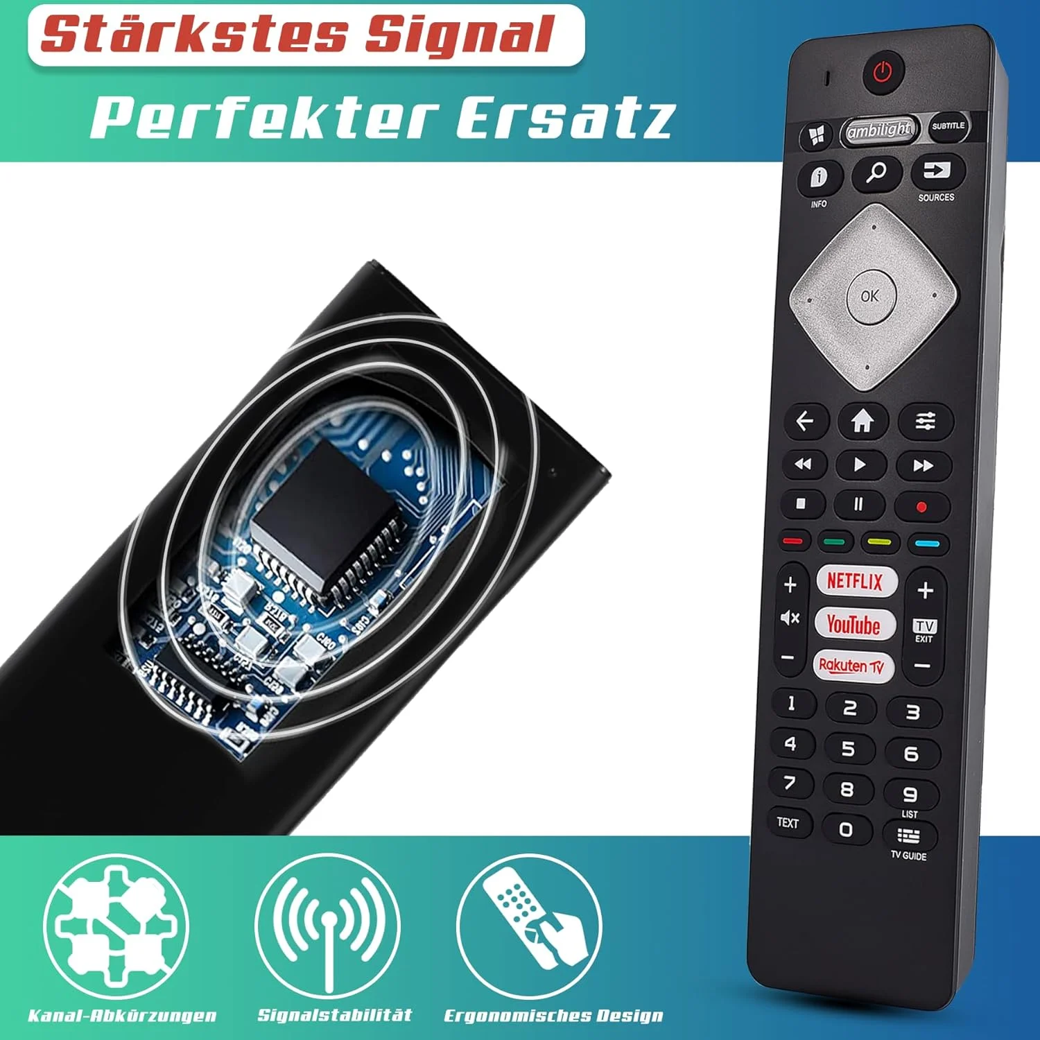 ریموت کنترل تلویزیون فیلیپس جایگزین یونیورسال برای تلویزیون های ال سی دی ال ای دی هوشمند، بدون نیاز به تنظیمات، دکمه های نتفلیکس، یوتیوب و راکوتن تی وی