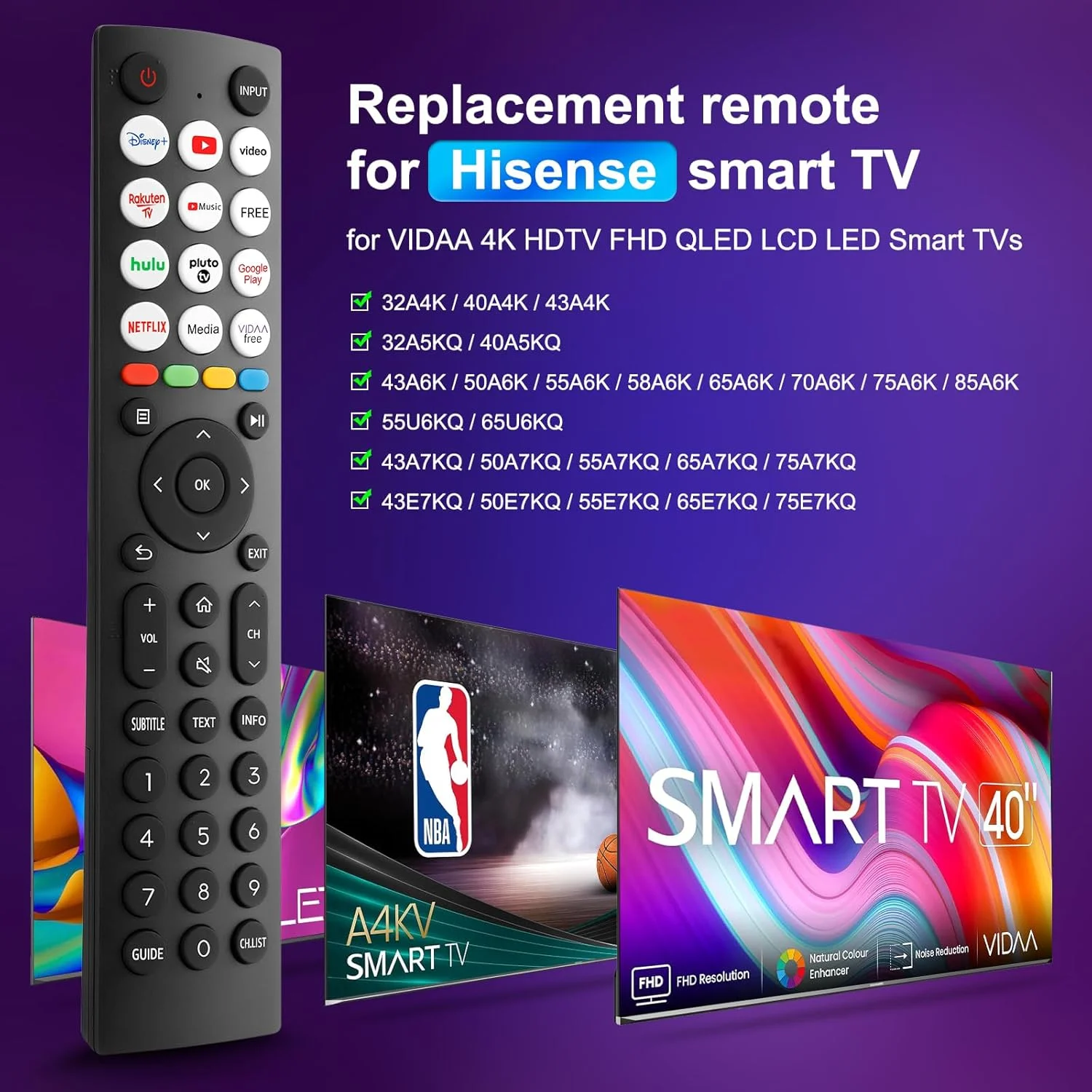 ریموت کنترل جایگزین تلویزیون هایسنس، ریموت کنترل جهانی EN2Q36H برای تمام تلویزیون های هوشمند هایسنس VIDAA