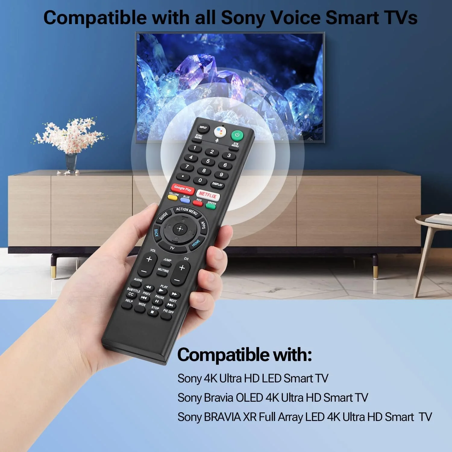 ریموت صوتی Gvirtue RMF-TX310U برای تلویزیون سونی، کنترل جایگزین برای ریموت Sony Bravia، برای تلویزیون هوشمند اندروید/گوگل 4K 8K UHD LED OLED So-ny Bravia، با دکمه های Netflix، Google Play