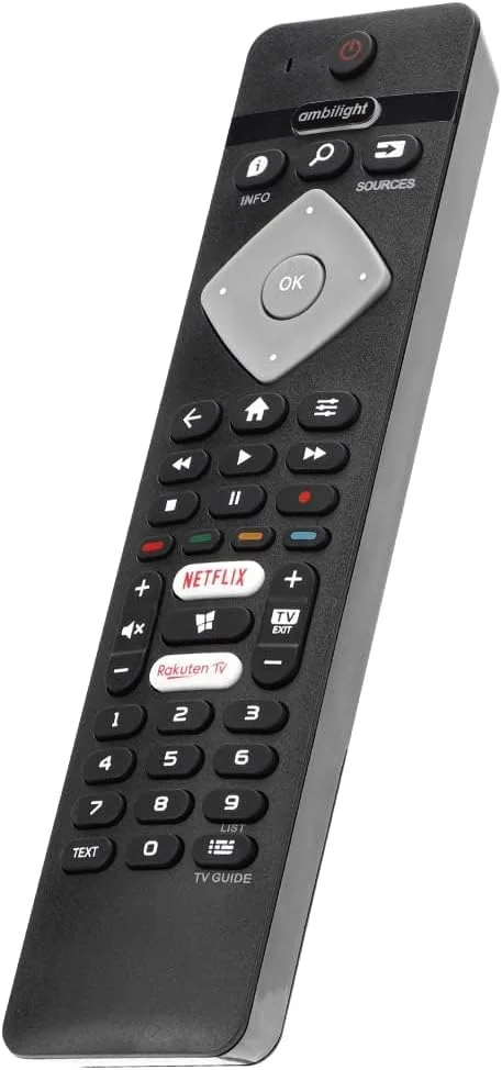 ریموت کنترل Gvirtue برای تلویزیون هوشمند Philips Ambilight 4K LED مدل‌های 75PUS6754/12، 65PUS6704/12، 55PUS6754/12، 50PUS6754/12، 43PUS6754/12 - بدون نیاز به تنظیمات: (دارای دکمه‌های Netflix و Rakuten TV)