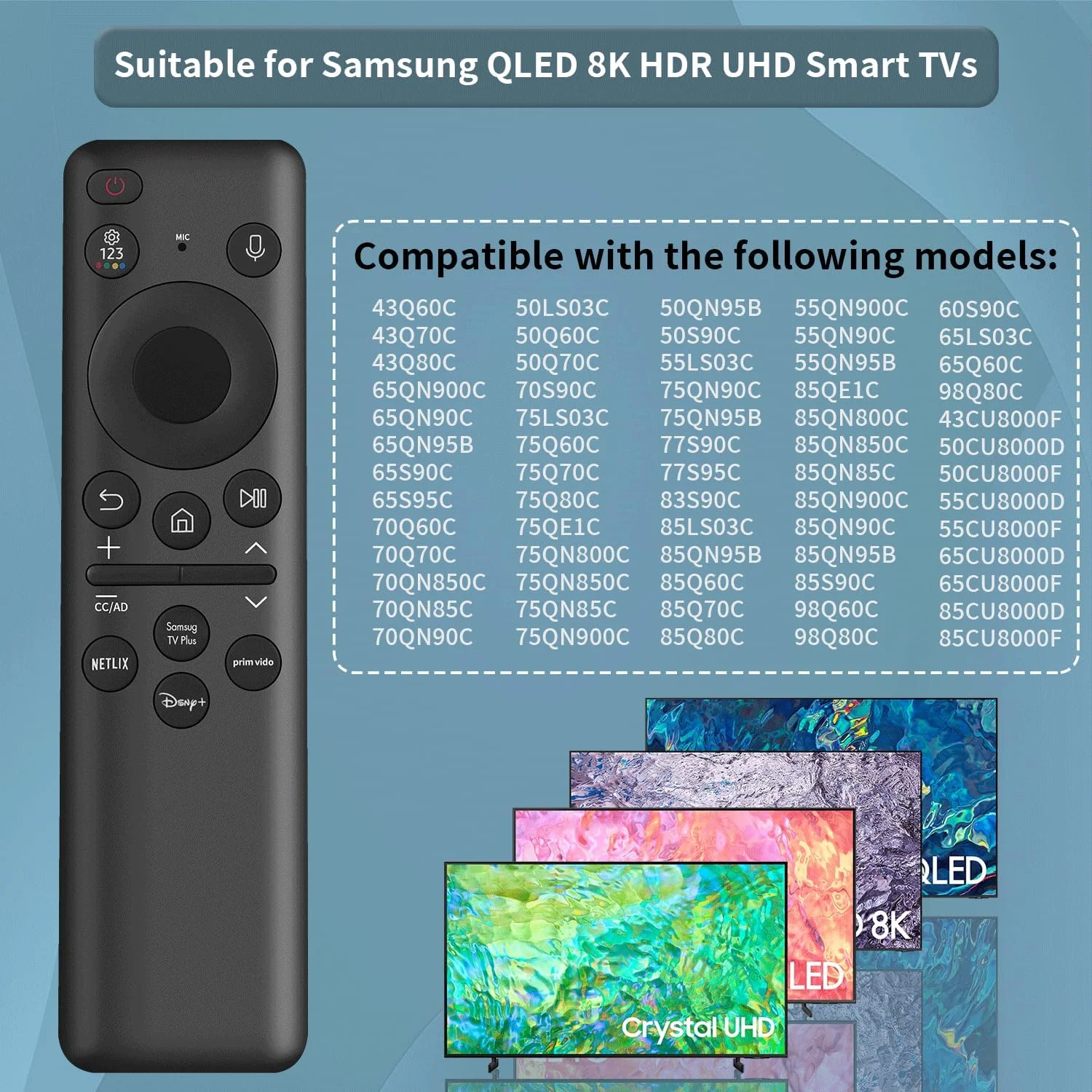 جدیدترین ریموت کنترل خورشیدی صوتی جایگزین BN59-01432A Gvirtue 2023 برای تلویزیون هوشمند سامسونگ با سلول خورشیدی قابل شارژ، سازگار با تلویزیون‌های هوشمند Neo QLED 8K HDR Ultra HD سامسونگ، VG-TM2360E