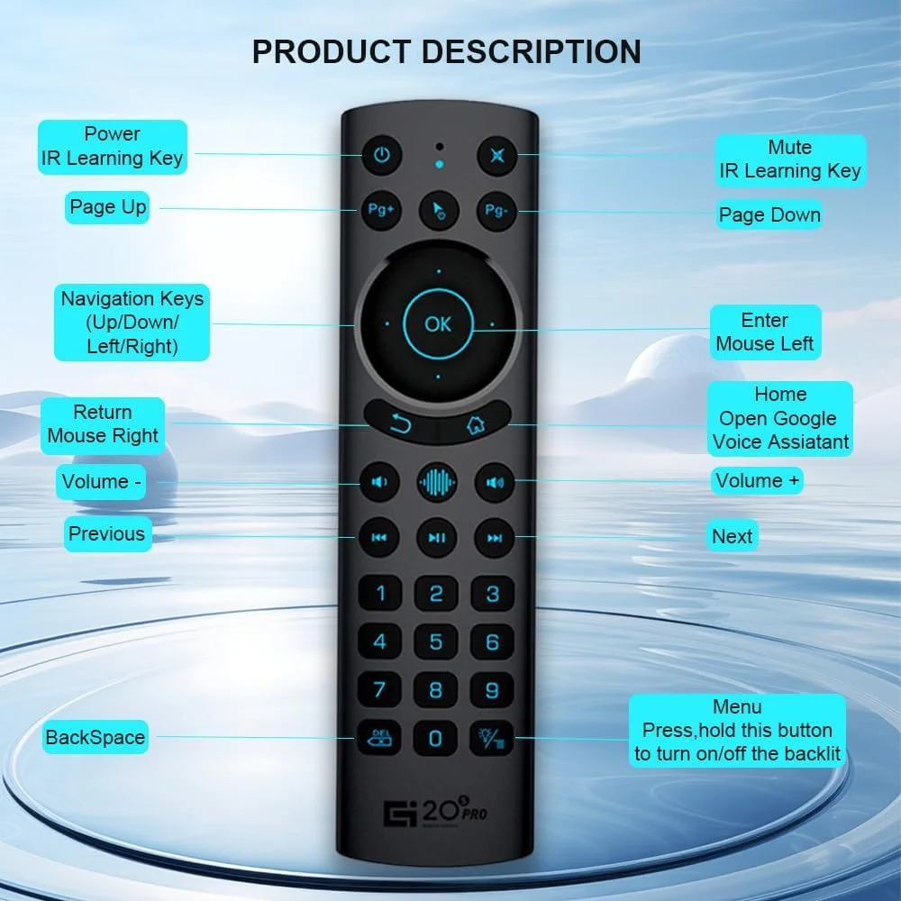 ریموت کنترل بلوتوث بی سیم GREVA برای اندروید باکس، ریموت کنترل هوشمند تلویزیون با نور پس زمینه، USB 2.4G IR 5.0، جایگزین ریموت کنترل جهانی برای تلویزیون های هوشمند سامسونگ (G20S Pro Plus)