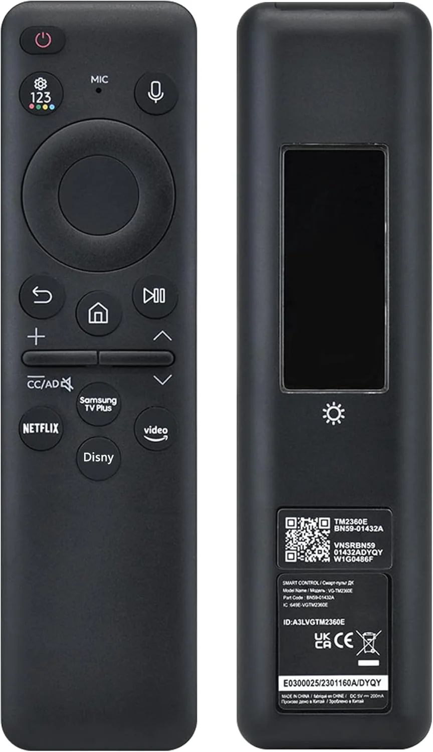ریموت کنترل صوتی اصلی - ریموت کنترل شارژ خورشیدی BN59-01455A برای تلویزیون هوشمند سامسونگ NEO QLED Crystal UHD. پشتیبانی از فرمان صوتی