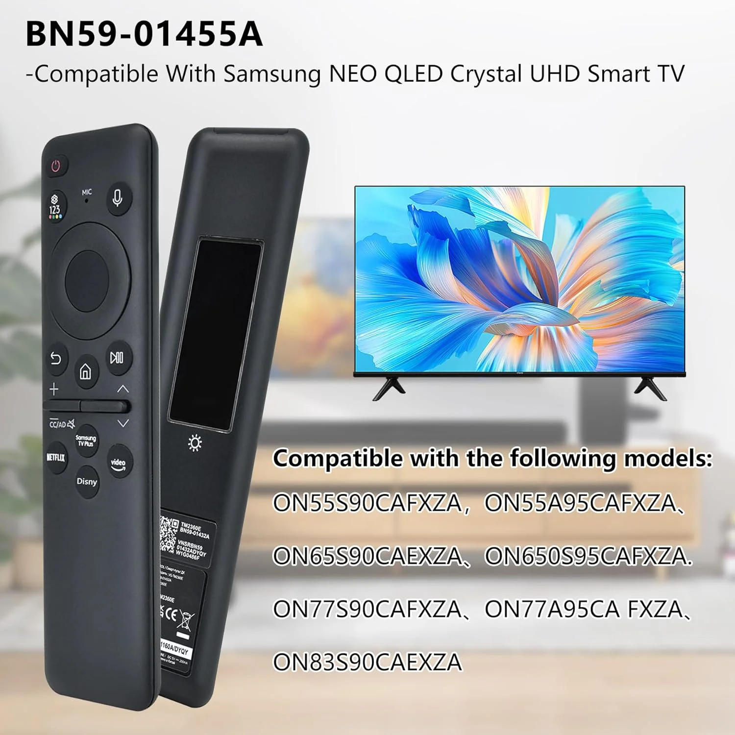 ریموت کنترل صوتی اصلی - ریموت کنترل شارژ خورشیدی BN59-01455A برای تلویزیون هوشمند سامسونگ NEO QLED Crystal UHD. پشتیبانی از فرمان صوتی