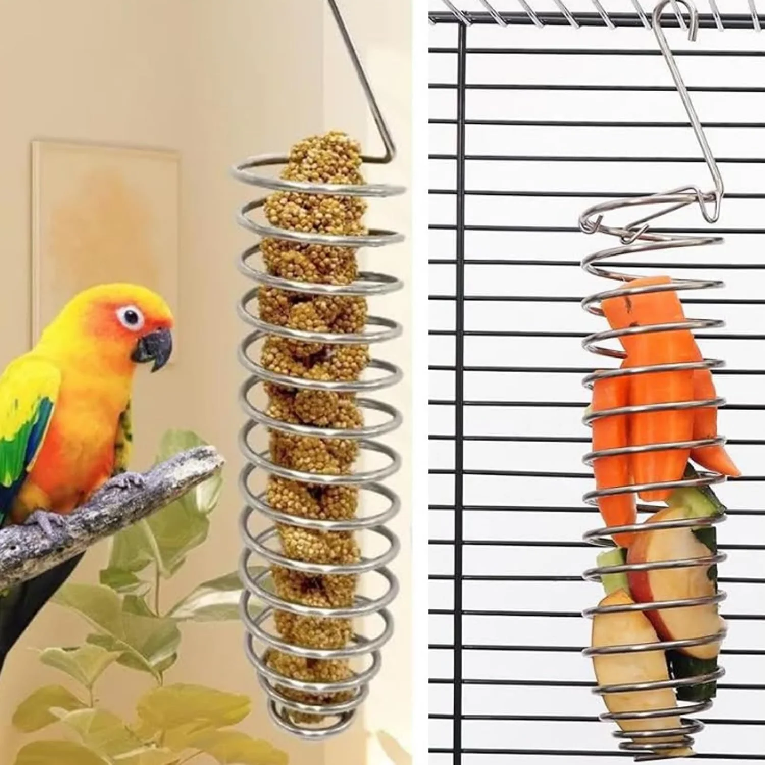 اسباب بازی تغذیه پرنده Heyous، فیدر استیل ضد زنگ، پایه غذای حیوانات خانگی برای نگهداری میوه، سبزیجات، استخوان های ماهی مرکب اسباب بازی تغذیه پرنده Heyous، فیدر استیل ضد زنگ، پایه غذای حیوانات خانگی برای نگهداری میوه، سبزیجات، استخوان های ماهی مرکب