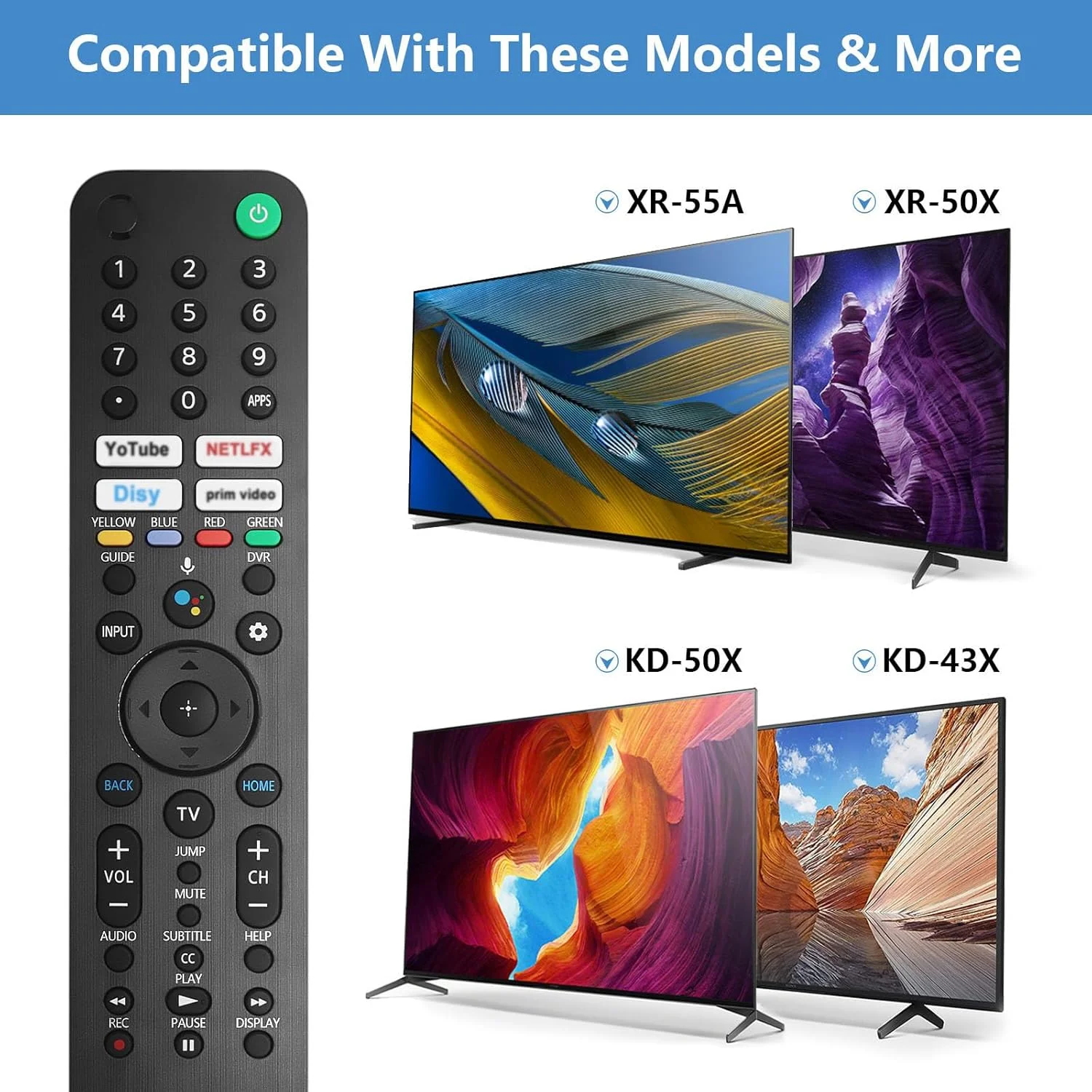 ریموت کنترل صوتی RMF-TX520U برای تلویزیون سونی، جایگزین برای تلویزیون های هوشمند Google TV سونی Bravia OLED Ultra HD LED UHD 4K 8K مدل های KD75X80J KD65X80J KD55X80J XR65A80J XR55A80J XR48A90J