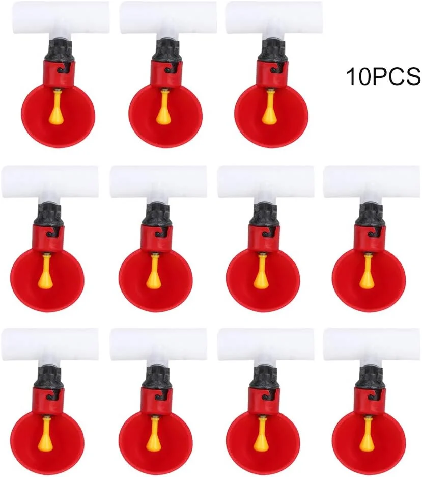 سیرانک 10 عدد کاسه آب اتوماتیک جوجه، اتصالات T شکل 1/2 اینچ، فنجان های آبخوری مرغ و پرندگان، کاسه آب پلاستیکی مرغ، خوراک دهنده طیور