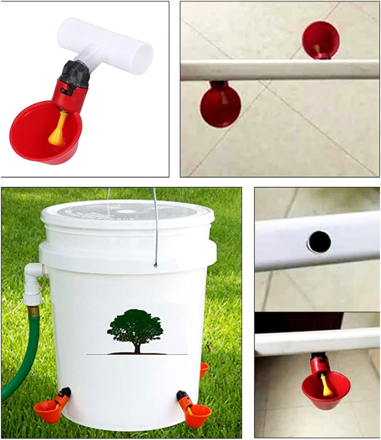 سیرانک 10 عدد کاسه آب اتوماتیک جوجه، اتصالات T شکل 1/2 اینچ، فنجان های آبخوری مرغ و پرندگان، کاسه آب پلاستیکی مرغ، خوراک دهنده طیور