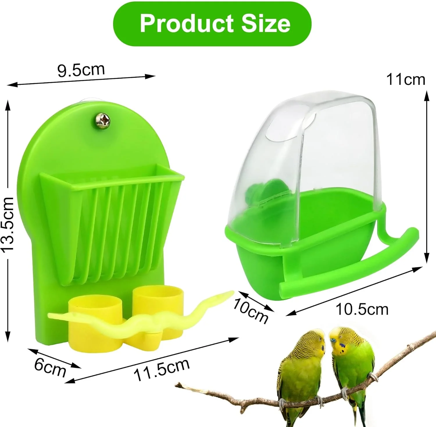 ظرف آب و غذای پرندگان 2 عددی + قفس پرنده، نگهدارنده میوه و سبزیجات، کاسه آویز غذا برای طوطی، سبد قفسه سبزیجات حیوانات خانگی با میله ایستاده برای مرغ عشق، باجریگار، عروس هلندی، مرغ مینا، سبز