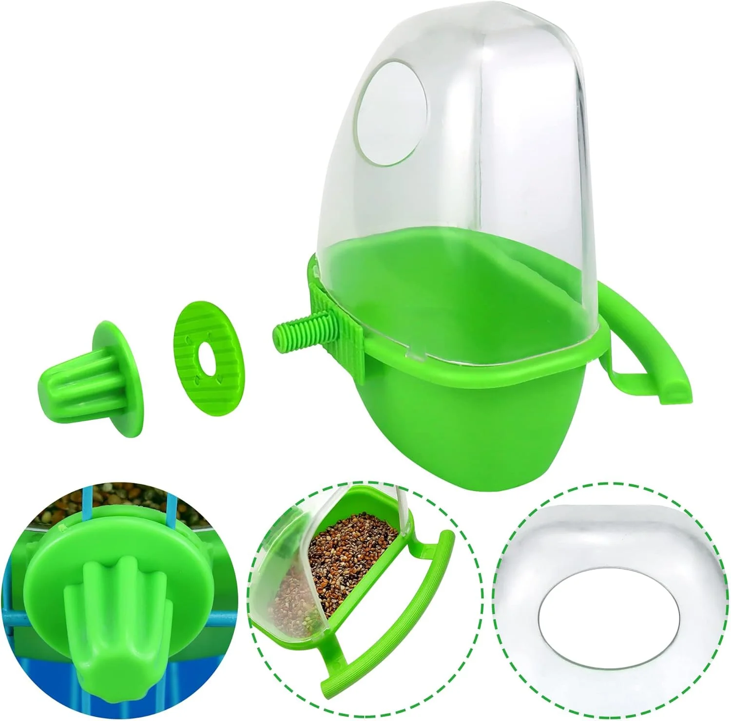 ظرف آب و غذای پرندگان 2 عددی + قفس پرنده، نگهدارنده میوه و سبزیجات، کاسه آویز غذا برای طوطی، سبد قفسه سبزیجات حیوانات خانگی با میله ایستاده برای مرغ عشق، باجریگار، عروس هلندی، مرغ مینا، سبز