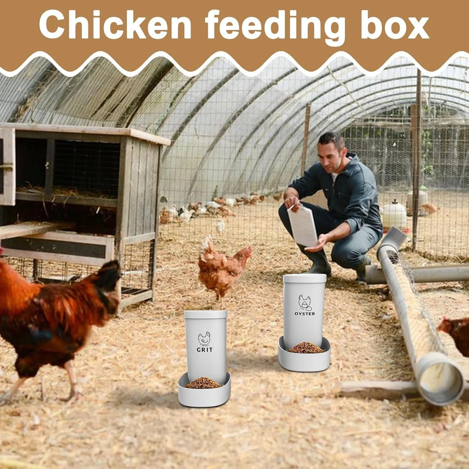 ظرف غذای مرغ | پخش کننده غذای جوجه 2 تکه، ظرف غذای اردک - لوازم جانبی ضد آب برای قفس خرگوش، بوقلمون، اردک، پرندگان، مناسب برای نگهداری در داخل و خارج از خانه