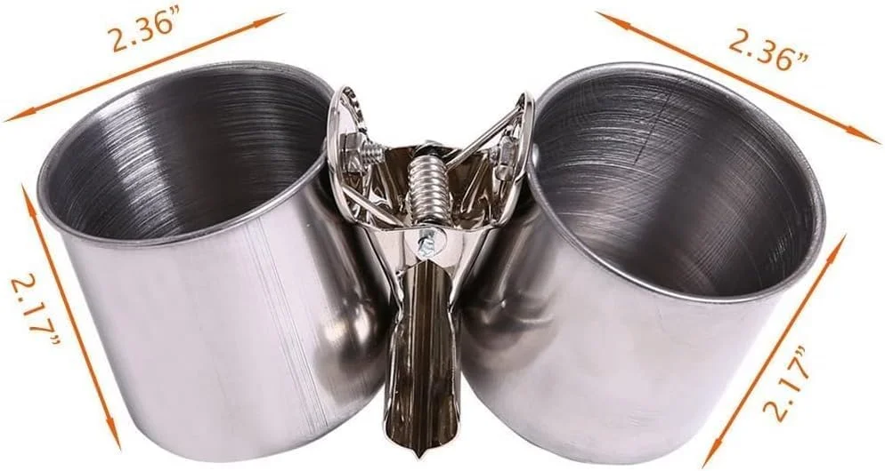 ظروف آبخوری پرنده ChicAbode، بسته 2 عددی، کاسه پرنده برای قفس، فنجان های قفس، آویز غذای طوطی، کاسه های قفس پرنده استیل ضد زنگ، پایه با گیره، مناسب برای تغذیه طوطی، نقره ای