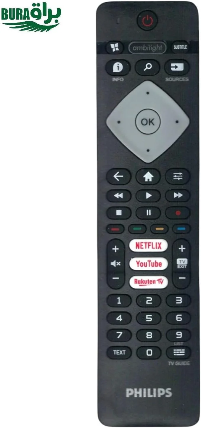 ریموت کنترل جایگزین یونیورسال BURAQ برای تلویزیون های فیلیپس LCD LED هوشمند، بدون نیاز به تنظیمات، ریموت کنترل فیلیپس برای تلویزیون با دکمه های Netflix، YouTube و Rakuten TV