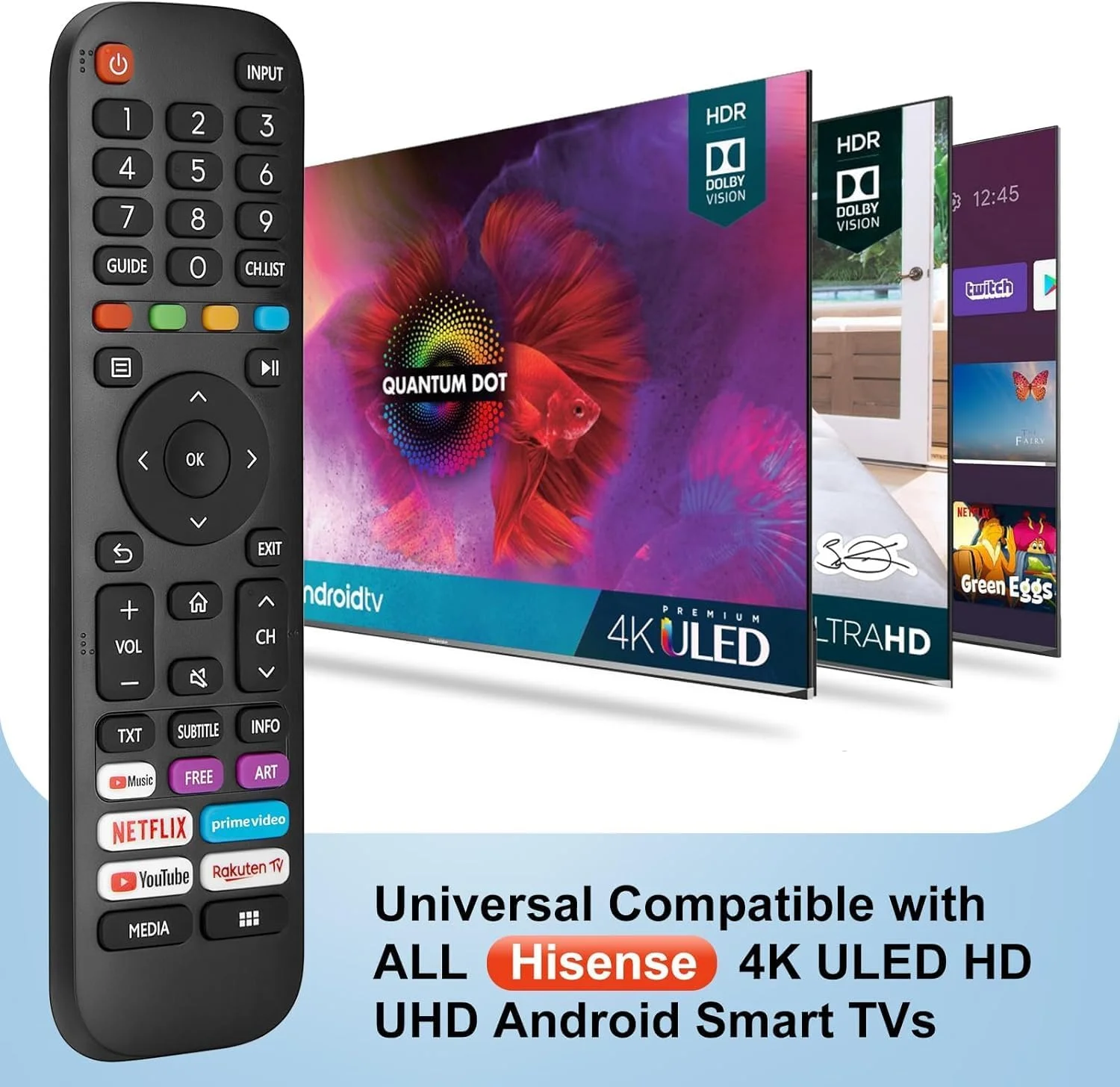 ریموت کنترل BURAQ برای تلویزیون های هوشمند Hisense، ریموت جایگزین برای تمام تلویزیون های هوشمند LED LCD Hisense مدل های ERF2G60H EN2A27 EN2BK27S