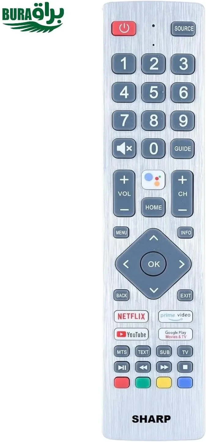 ریموت کنترل جایگزین BURAQ SHWRMC0133 برای تلویزیون های شارپ آکواس Ultra HD مدل های 40BL2EA 40BL3EA 40BL4EA 40BL5EA 50BL2EA 50BL3EA 50BL4EA 50BL5EA 55BL2EA 55BL3EA 55BL5EA