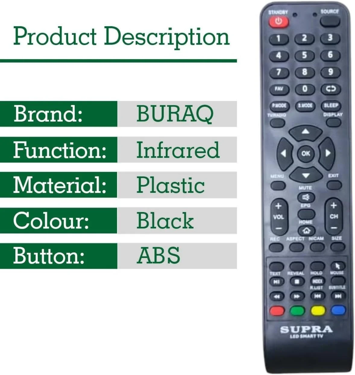 ریموت کنترل جایگزین BURAQ برای تلویزیون هوشمند Supra LCD LED