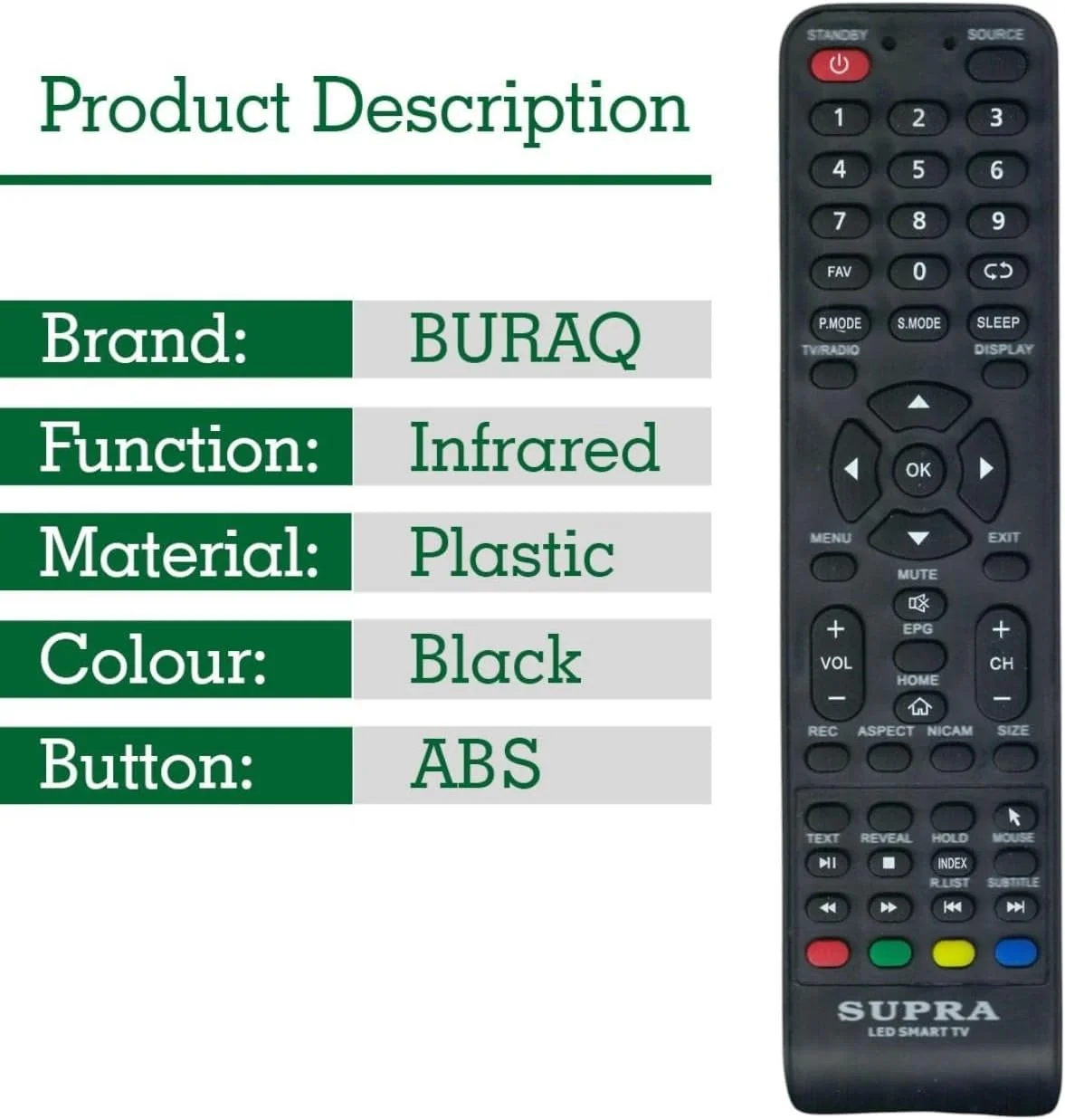 ریموت کنترل جایگزین BURAQ برای تلویزیون های هوشمند SUPRA LCD LED