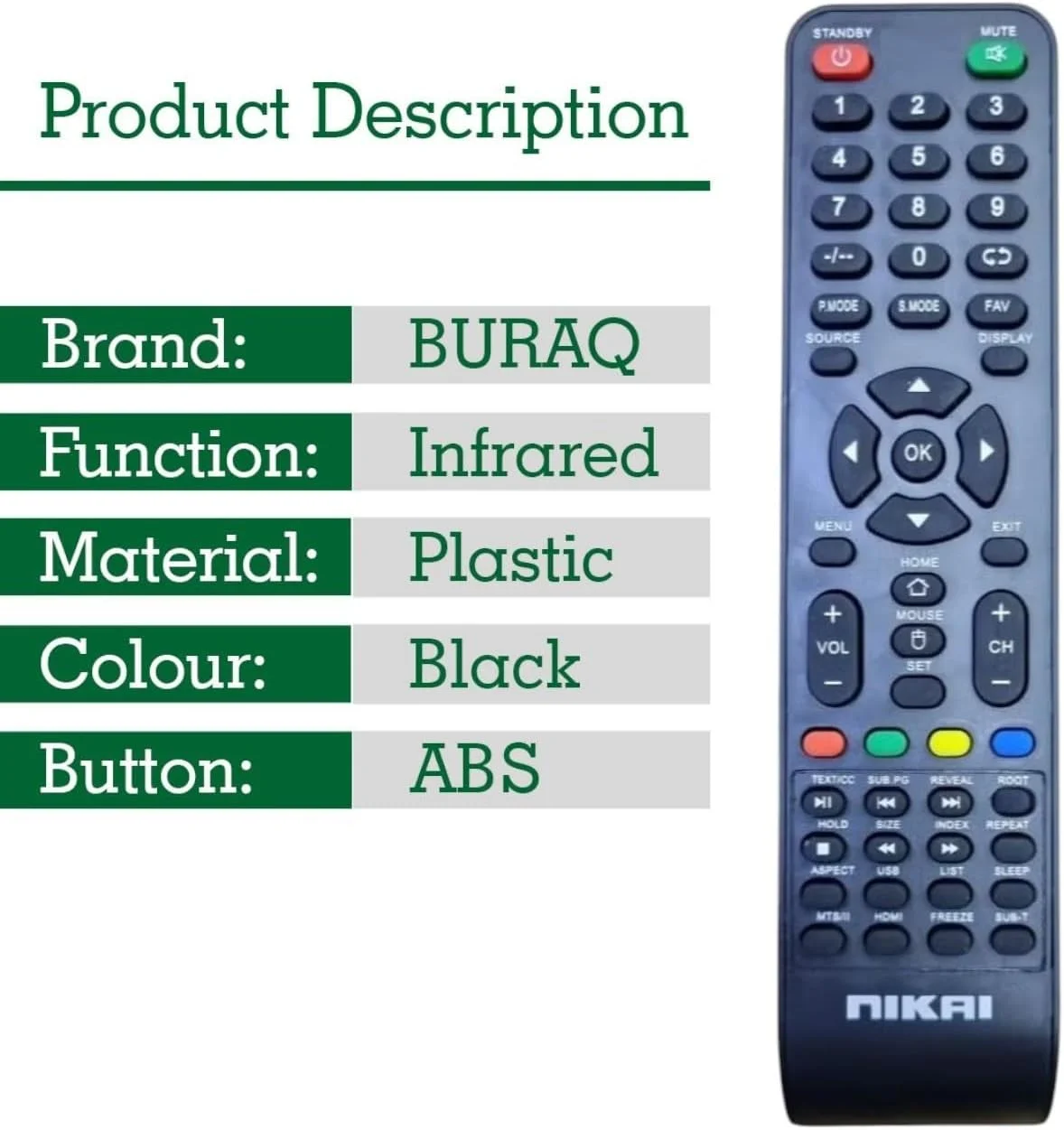 ریموت کنترل جایگزین BURAQ برای تلویزیون هوشمند نیکای LED مدل (Type 2)