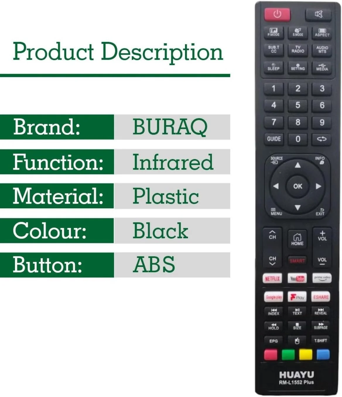 ریموت کنترل جایگزین BURAQ برای تلویزیون هوشمند جی وی سی LCD LED