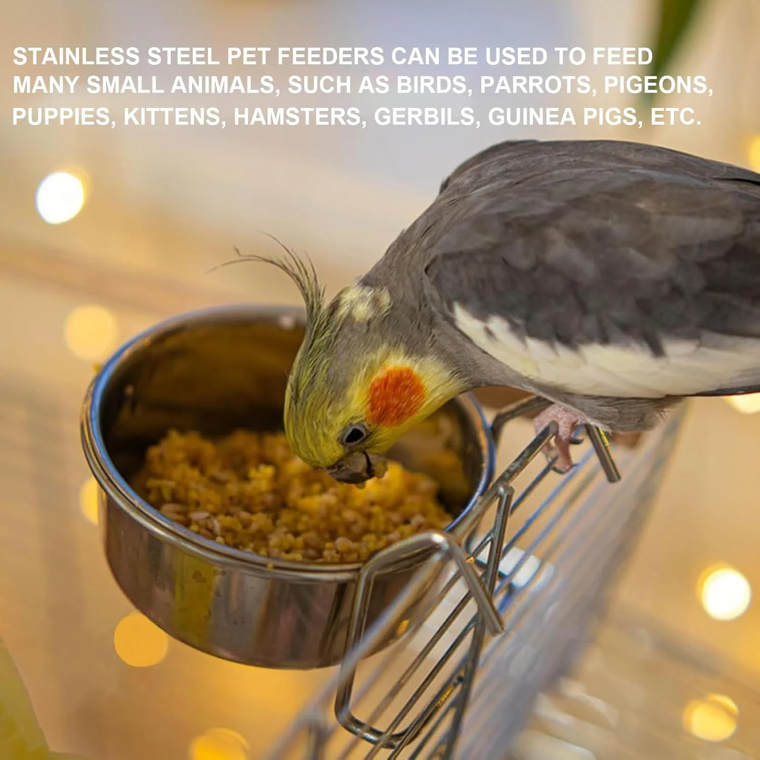 ظروف پرنده برای قفس - ظروف پرنده، فولاد ضد زنگ دهانه گشاد ضد ریزش، لوازم نگهدارنده، آب پخش کن برای عروس هلندی، خانه، مسافرت، زیستگاه