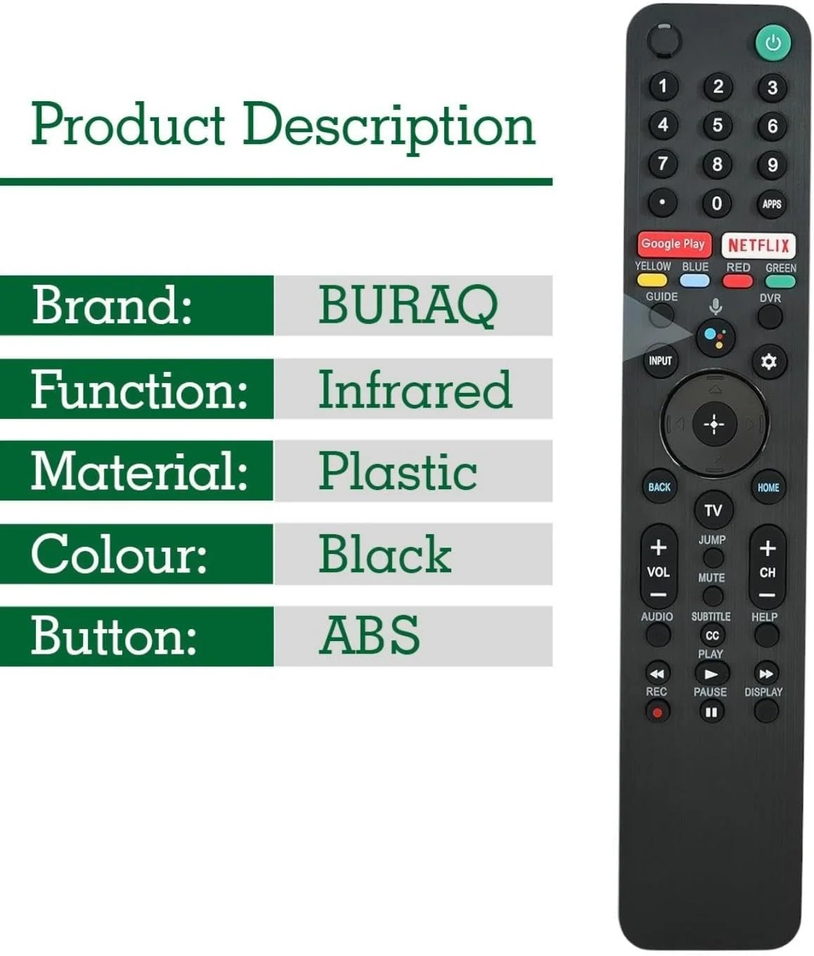 ریموت کنترل جایگزین BURAQ RMFTX500P برای تلویزیون های LED سونی براویا مدل های KD-75X9500H KD-75X9000H KD-85X9000H KD-55X9000H KD-65X9000H KD-43X7500H KD-49X7500H KD-55X7500H (بدون صدا)