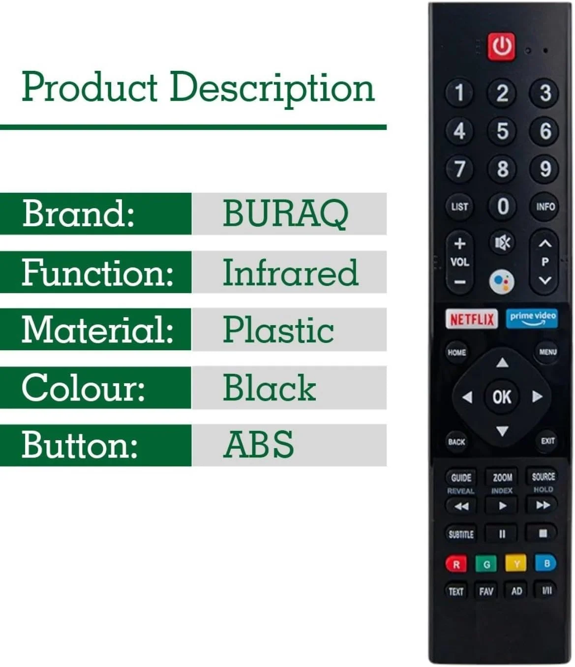 ریموت کنترل جایگزین BURAQ L2750V برای تلویزیون های هوشمند پاناسونیک LCD LED با دکمه های اختصاصی نتفلیکس و پرایم ویدیو