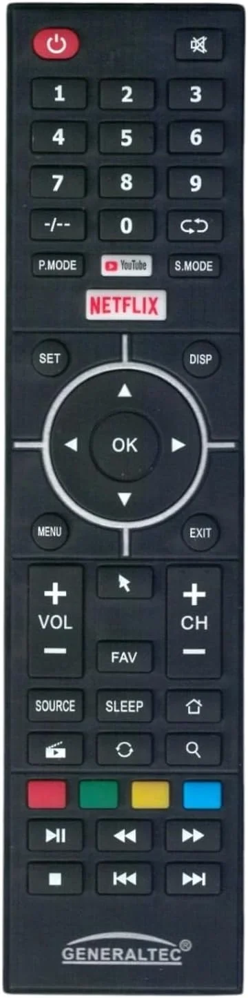 ریموت کنترل جایگزین BURAQ سازگار با تلویزیون های هوشمند جنرال تک LCD LED با دکمه های میانبر YouTube و Netflix