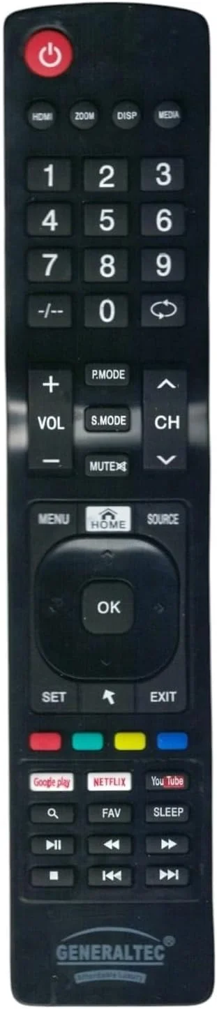 ریموت کنترل جایگزین BURAQ سازگار با تلویزیون های هوشمند جنرالتک LCD LED با دکمه های میانبر YouTube، Netflix و Google Play