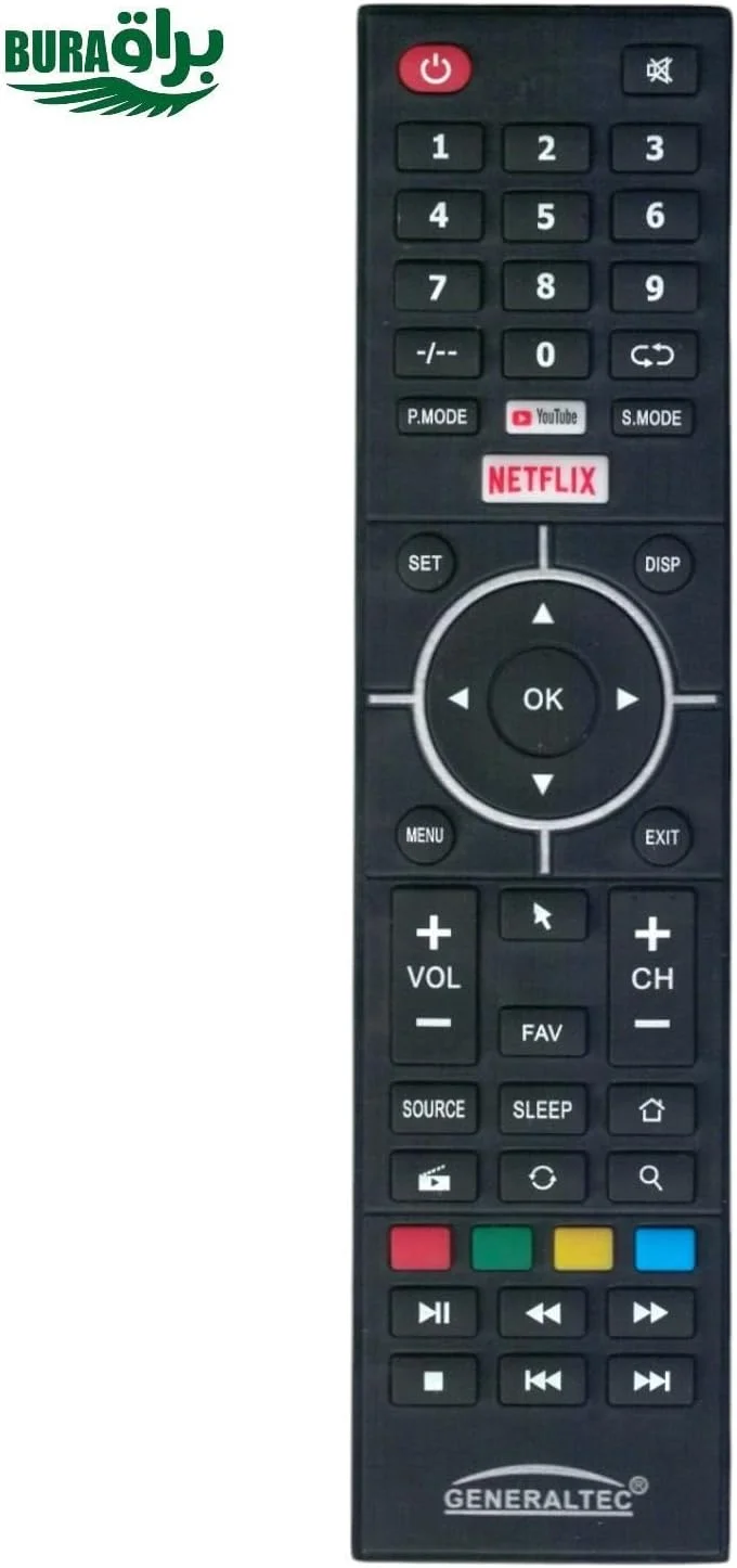 ریموت کنترل جایگزین BURAQ سازگار با تلویزیون های هوشمند جنرال تک LCD LED با دکمه های میانبر YouTube و Netflix