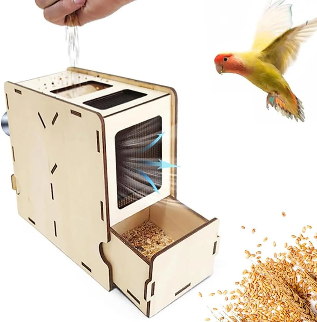 دستگاه غربالگری غذای پرندگان Azonee - جداکننده پوسته دانه چوبی با کشو، خروجی هوای مشبک و ورودی هوای قابل تنظیم برای ارزن، غلات، برنج، تخمه خربزه، دستگاه بوجاری غلات برای غلات متفرقه
