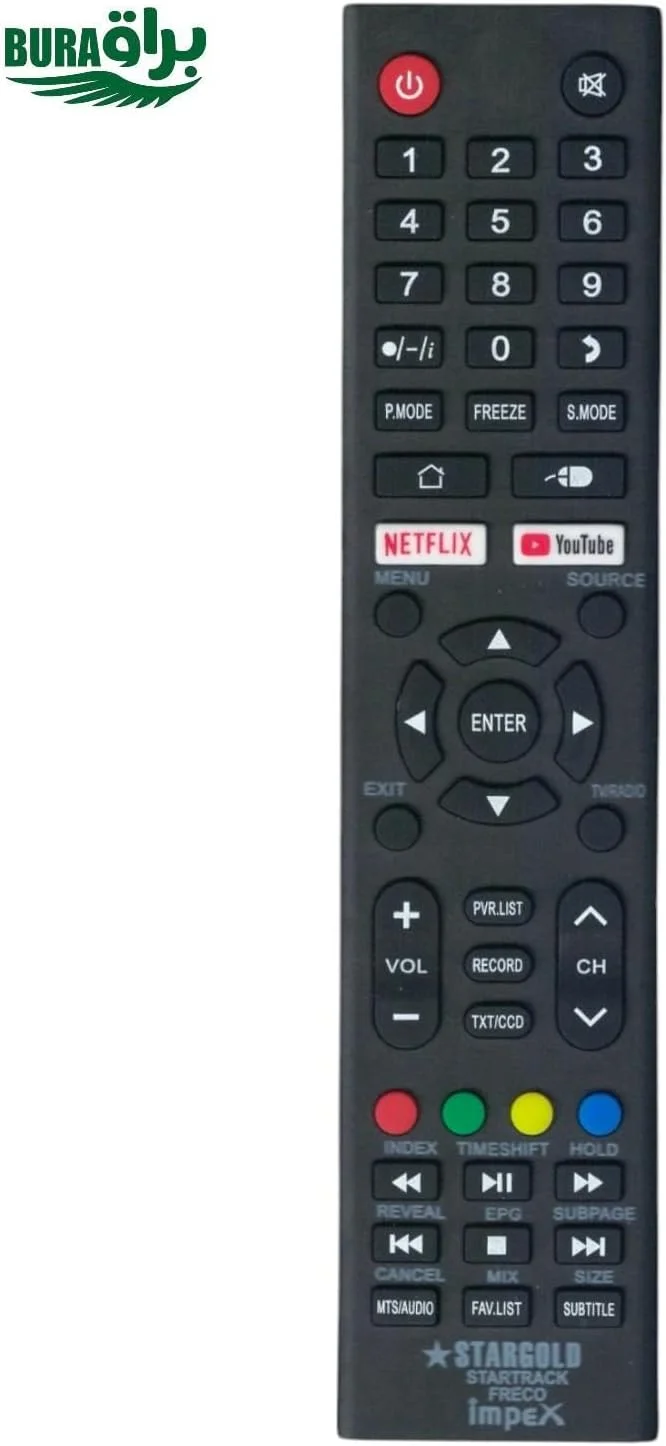 ریموت کنترل جایگزین BURAQ سازگار با تلویزیون های ال سی دی و ال ای دی استارگلد، استار ترک، فرکو و ایمپکس