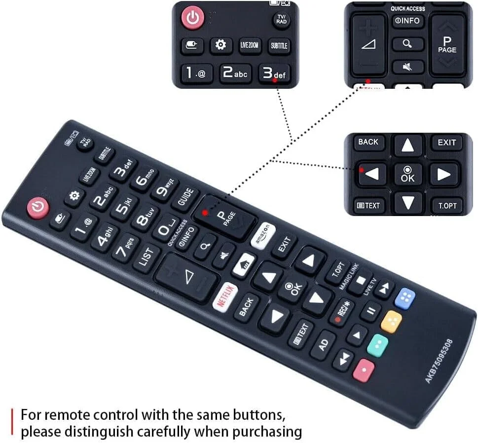 ریموت کنترل جهانی جدید BURAQ جایگزین AKB75095308 AKB75095307 AKB74915305 AKB75375604 برای تمام مدل های تلویزیون های هوشمند ال جی 32LJ610V 43LJ614V 43UJ6307 43UJ6309 55UJ630V 55UJ634V 60UJ6307 60UJ6309