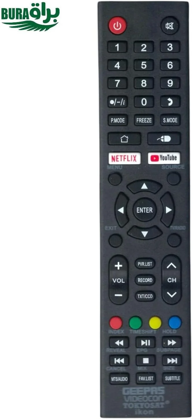 ریموت کنترل BURAQ جایگزین برای تلویزیون های هوشمند Geepas، Videocon، Tokyosat، iKon
