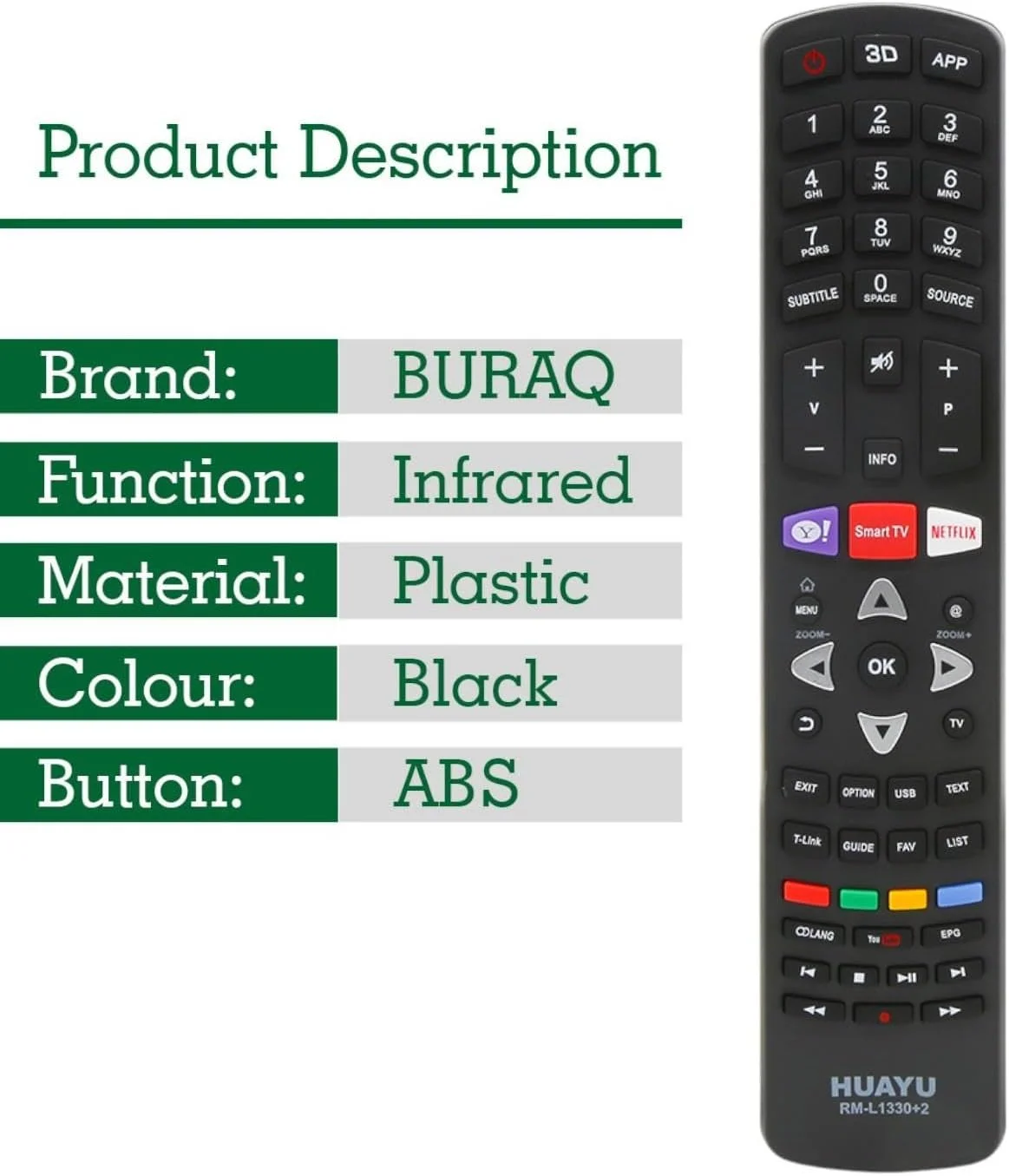 ریموت کنترل جایگزین BURAQ RC311 FM13 RC311 FM11 برای تلویزیون های هوشمند TCL LCD LED