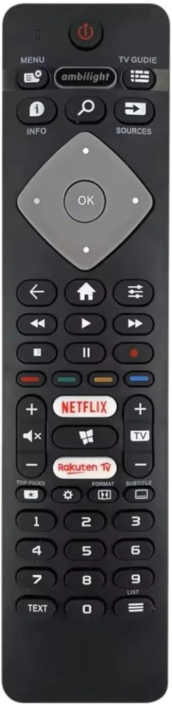 ریموت کنترل تلویزیون یونیورسال جایگزین BURAQ BRC0884301/01 برای تلویزیون های هوشمند Ambilight LCD LED 3D HD با دکمه Ambilight Netflix - ریموت کنترل جایگزین برای تلویزیون فیلیپس