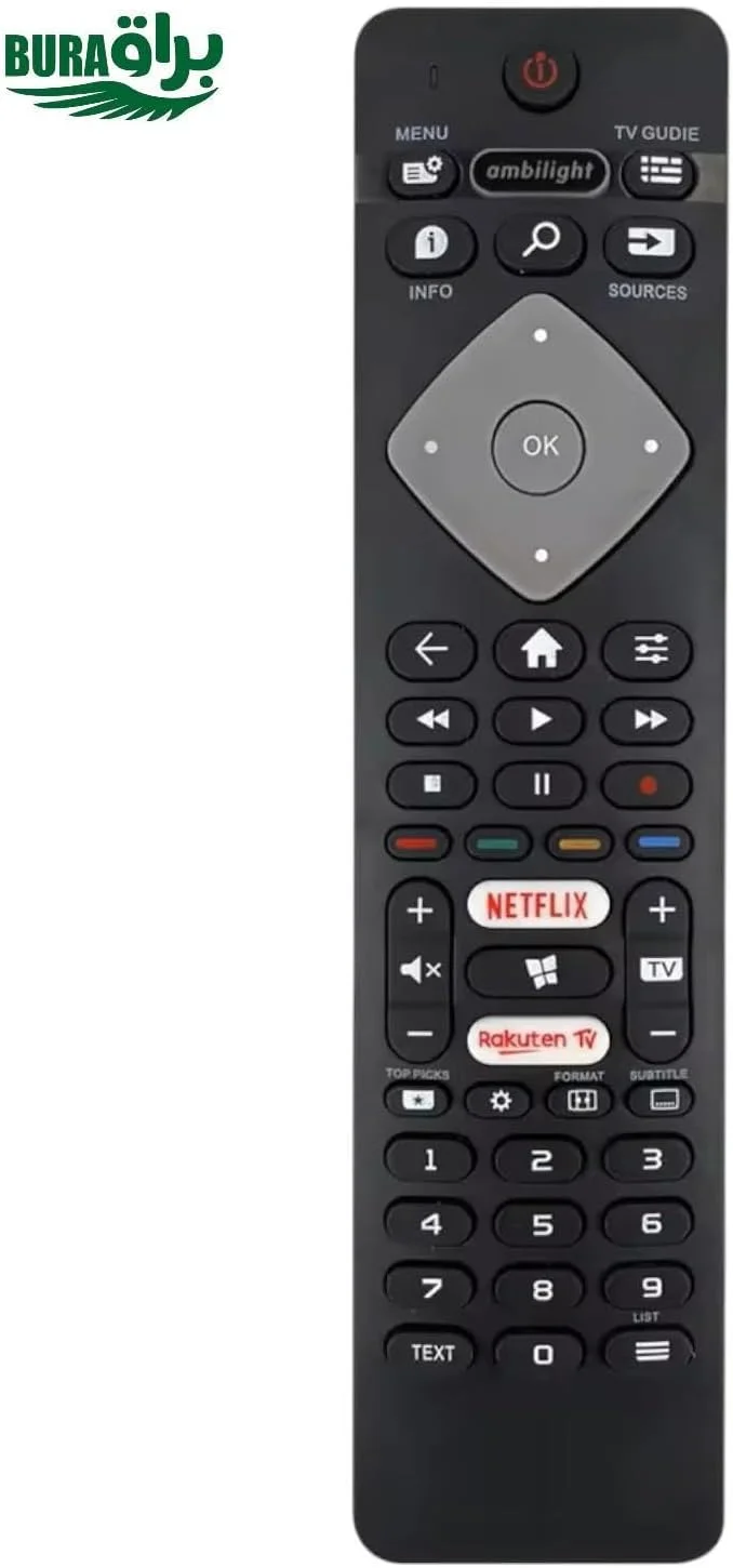 ریموت کنترل تلویزیون یونیورسال جایگزین BURAQ BRC0884301/01 برای تلویزیون های هوشمند Ambilight LCD LED 3D HD با دکمه Ambilight Netflix - ریموت کنترل جایگزین برای تلویزیون فیلیپس