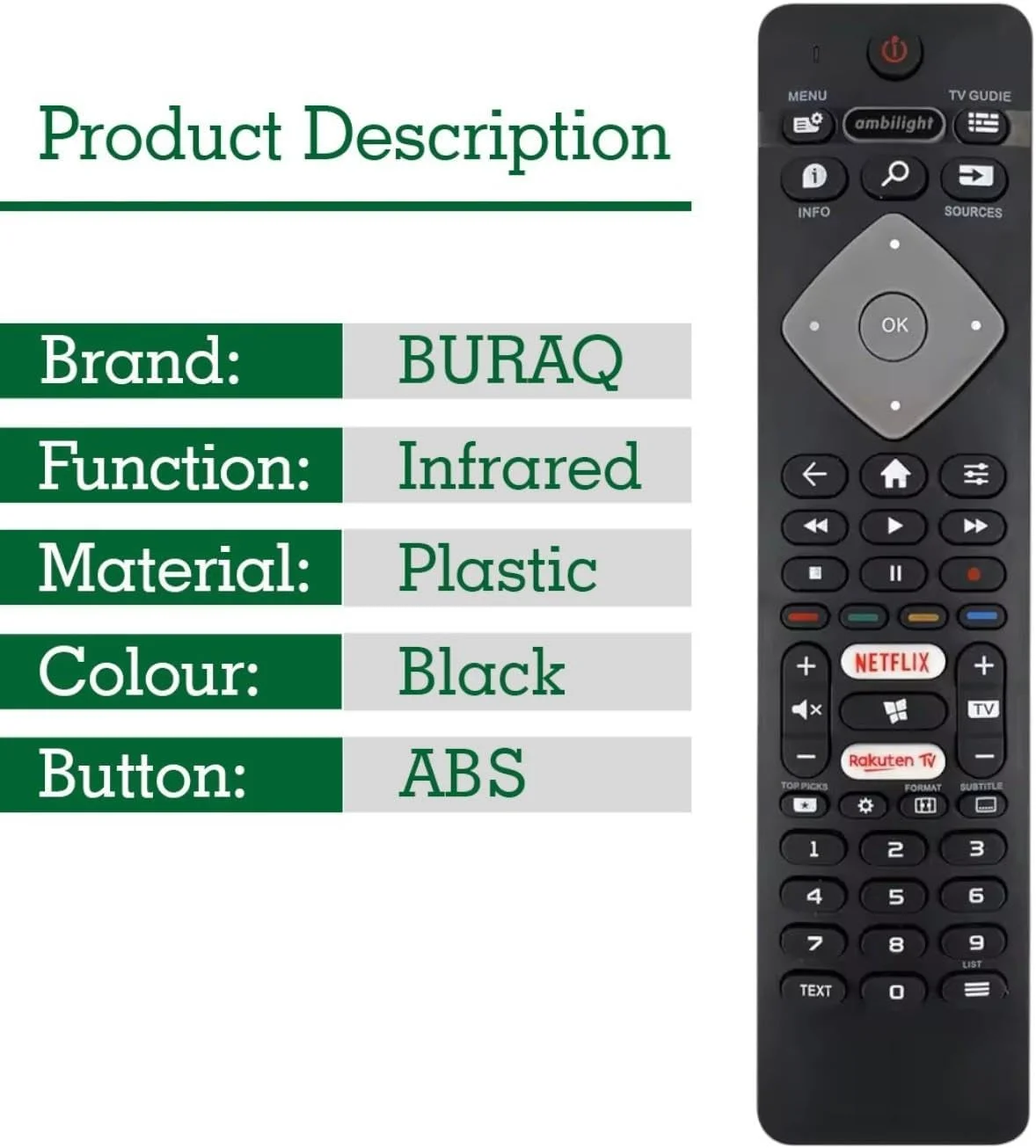 ریموت کنترل تلویزیون یونیورسال جایگزین BURAQ BRC0884301/01 برای تلویزیون های هوشمند Ambilight LCD LED 3D HD با دکمه Ambilight Netflix - ریموت کنترل جایگزین برای تلویزیون فیلیپس