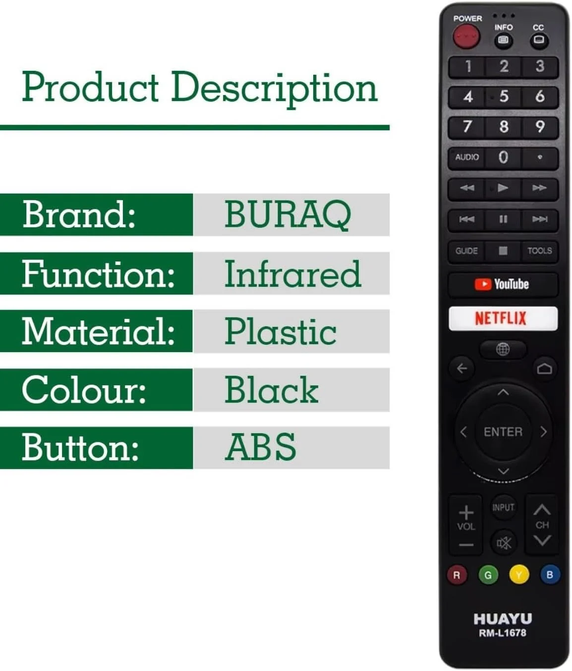 ریموت کنترل جایگزین BURAQ GB326WJSA سازگار با تلویزیون هوشمند 4K UHD شارپ AQUOS مدل‌های 4T-C60BJ3T، 4T-C60BK1X، 2T-C42BG8X، 4T-C50BK1X، 2T-C50BG1X، 2T-C50BG1I، 4T-C50BJ1T، 4T-C50BJ3T، 4T-C60BK1T، 4T-C60BJ1T