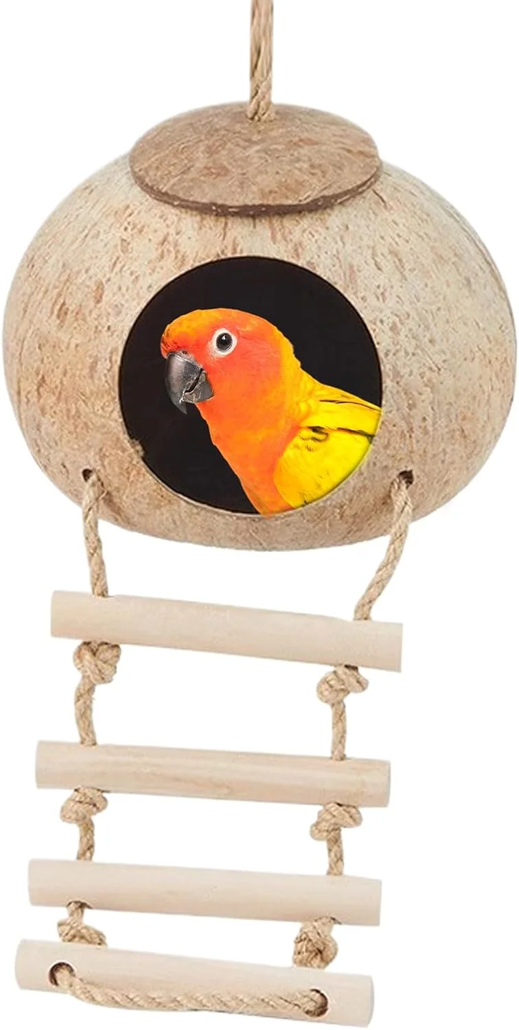 آشیانه پرنده | خانه طوطی از جنس الیاف نارگیل | پناهگاه ضد آب پرنده با نردبان برای مرغ عشق، عروس هلندی، کانور، فنچ، قناری، مناسب برای تولید مثل، تخم گذاری و استراحت آشیانه پرنده | خانه طوطی از جنس الیاف نارگیل | پناهگاه ضد آب پرنده با نردبان برای مرغ عشق، عروس هلندی، کانور، فنچ، قناری، مناسب برای تولید مثل، تخم گذاری و استراحت