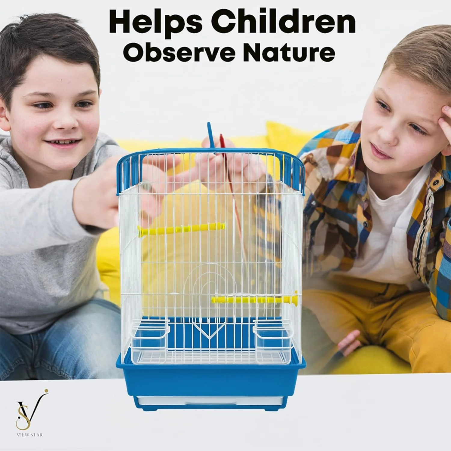 قفس پرنده جادار ویواستار برای پرندگان کوچک - ساختار فلزی مستحکم، طراحی جای بازی در بالا، سینی با قابلیت تمیز کردن آسان و لوازم جانبی - ایده آل برای طوطی ها، عروس هلندی ها، مرغ عشق ها و باجریگارها (آبی)